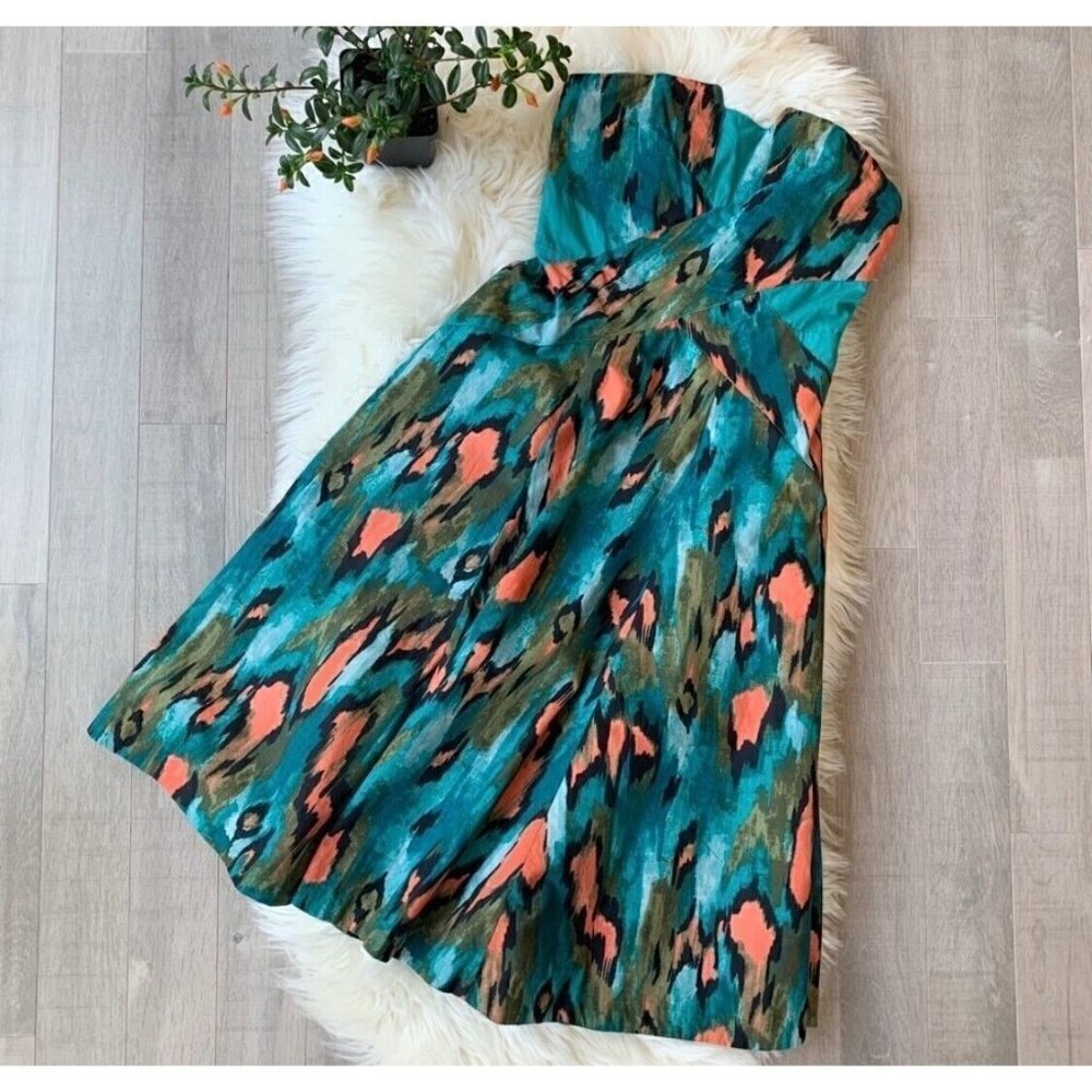 Girls From Savoy Anthropologie Sz 4 Ikat Leopard Print Smocked s Strapless Dress